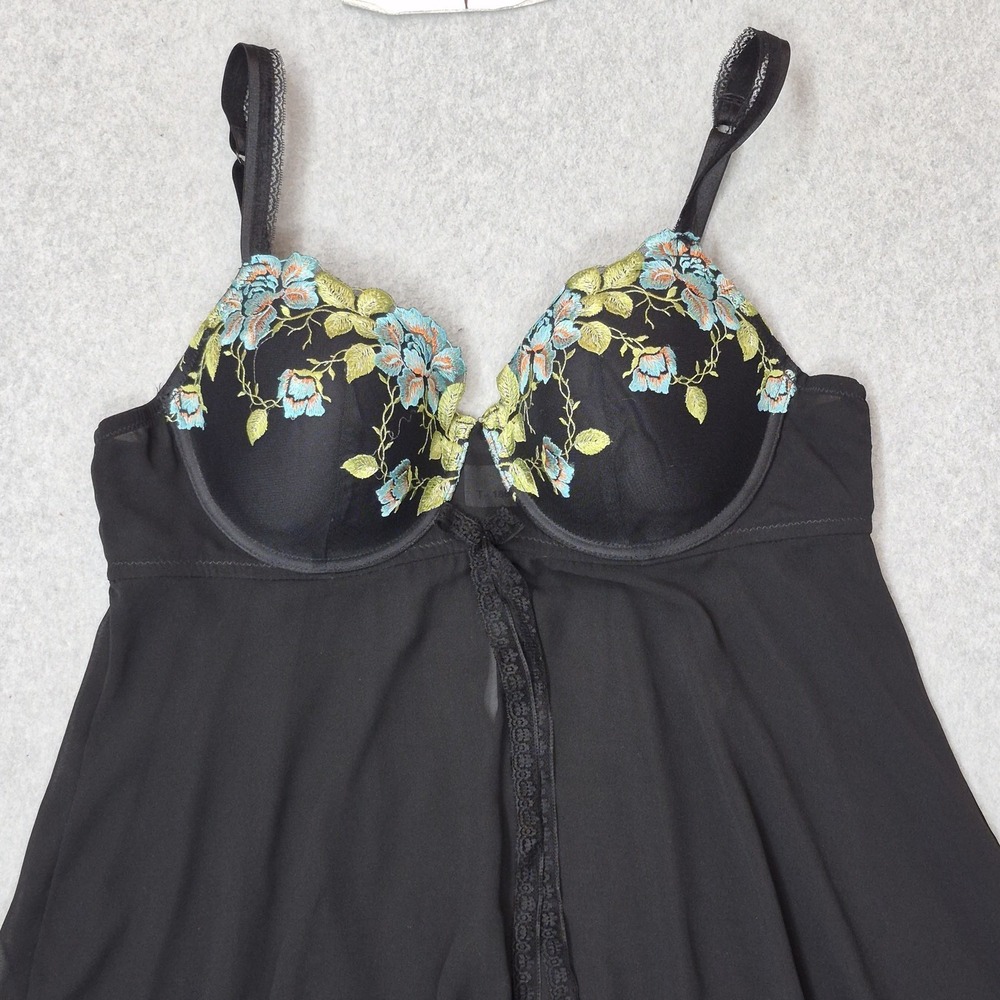 Torrid Women Sleepwear 1 Black Floral Babydoll Underwired Lace Bow Embroidered
